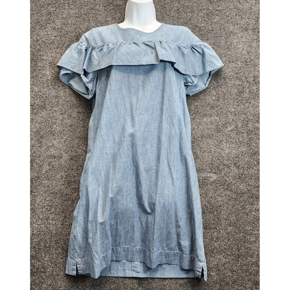 J.Crew Girls Chambray Ruffle Shift Dress Preppy Coastal Cottagecore Summer 10T